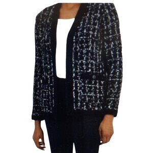ANNE KLEIN WOMENS OPEN-FRONT MIXED-STITC ANNE BLACK Small NWT